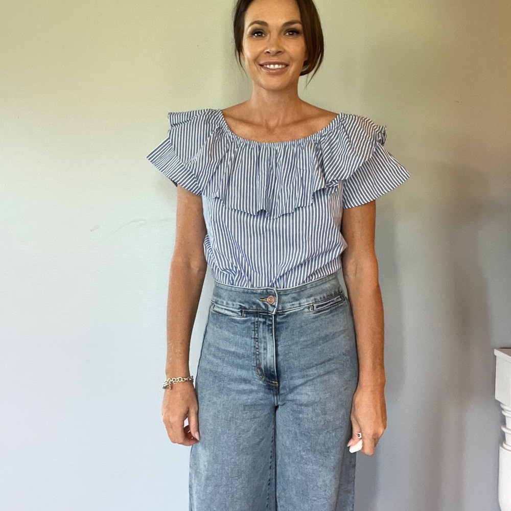 Blue and white striped cotton top.